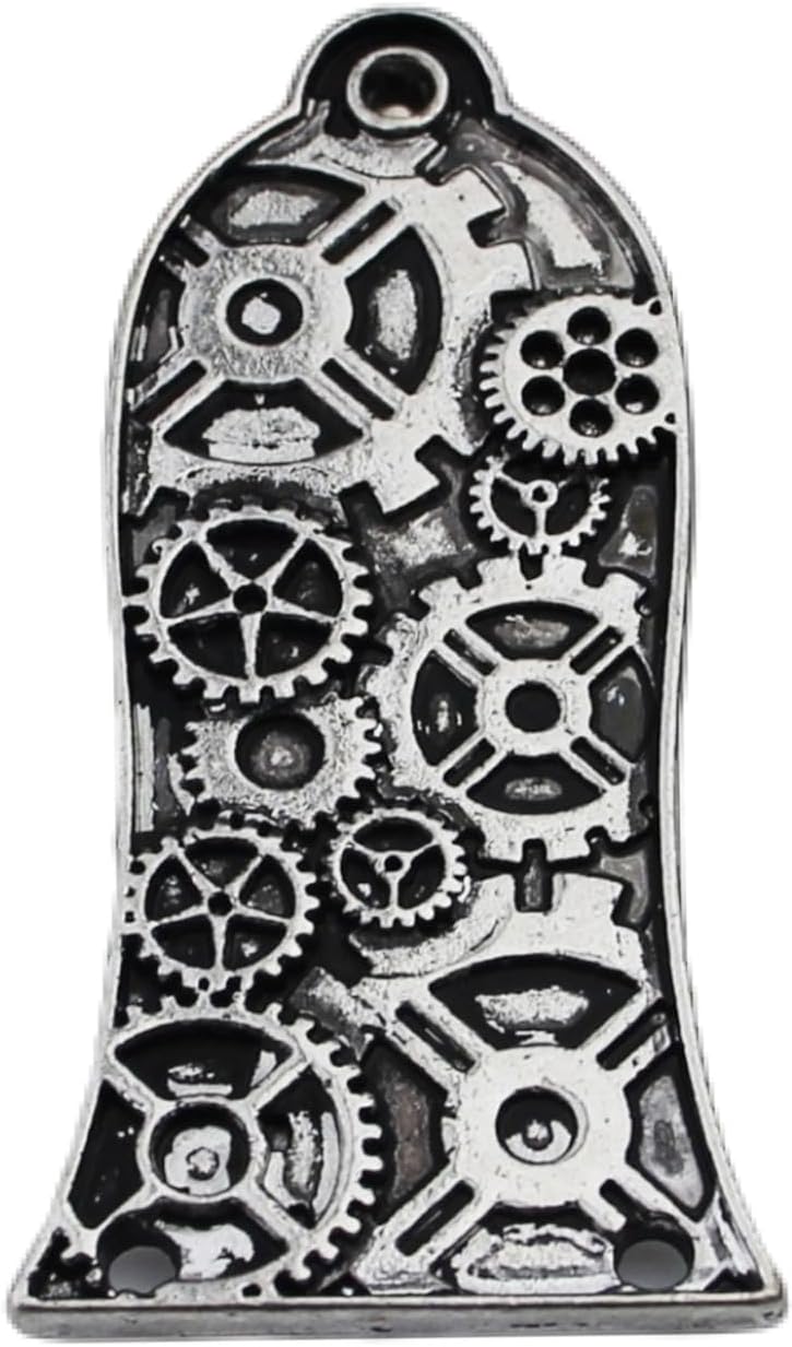 guyker 1 Pcs Guitar Head Cover 3 Holes, Zinc alloy Guitar Truss Rod Cover for GIB LP Style Guitar Accessories Parts, Gear Pattern JA3001, Ancient Silver - Image 1